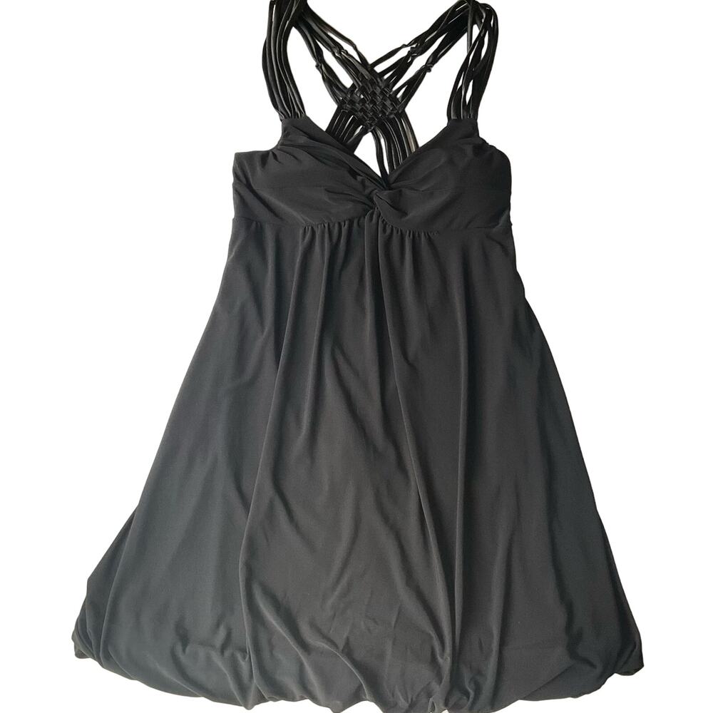 Taheri Women’s Sleeveless Sexy Deep V-neck Above Knee Dress Size L, Solid Black